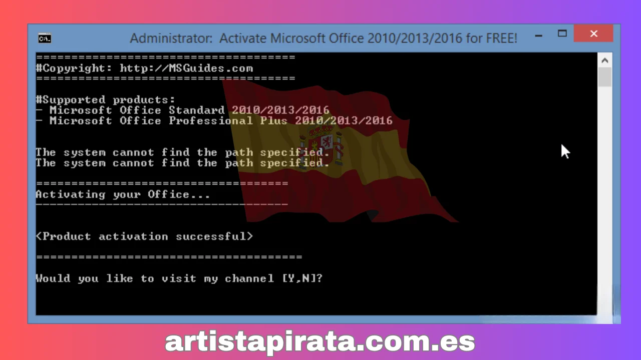Activación exitosa del producto Office 2016