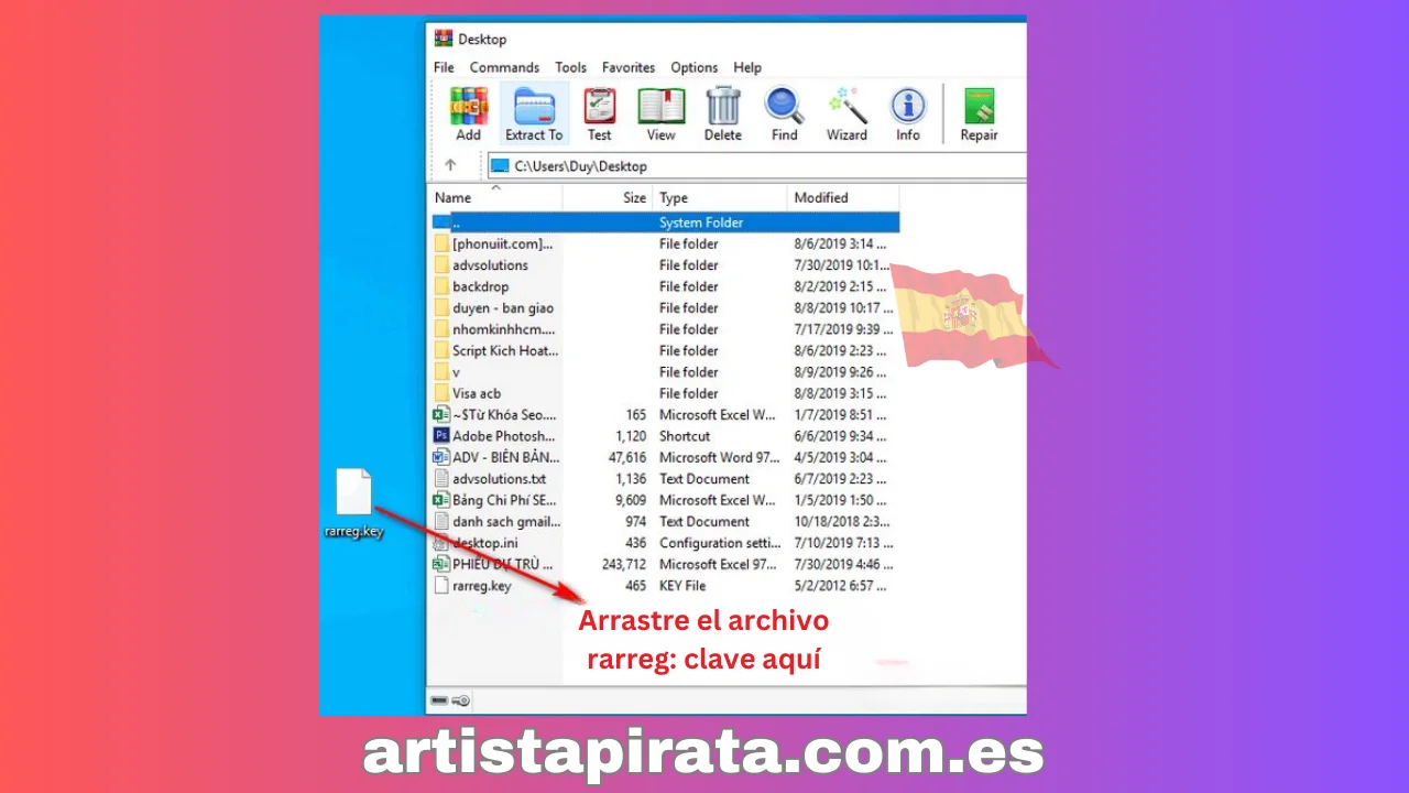 Arrastre el archivo rarreg clave aquí