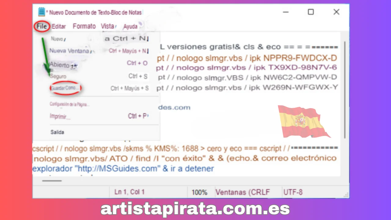 Copie el código al archivo de texto y luego guárdelo.