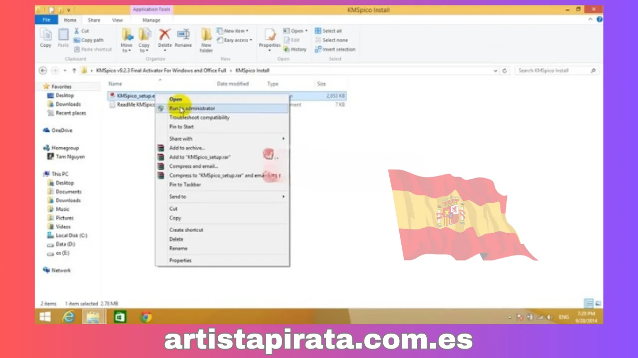Ejecute el archivo “KM Spico_setup.exe” comando “Ejecutar como administrador”