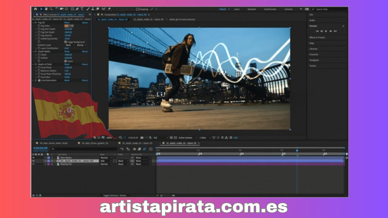 Interfaz de la última versión de Adobe After Effects 2024