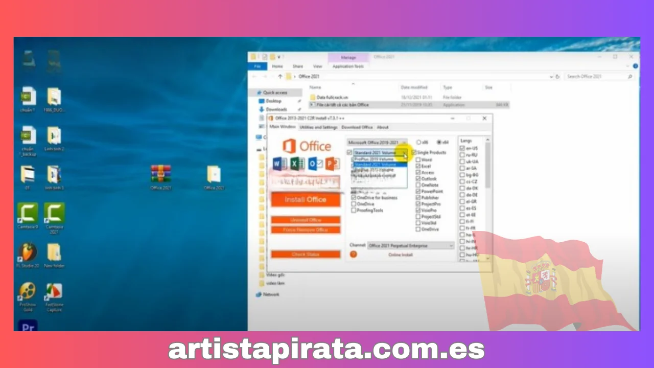 Selecciona la versión de Office que deseas descargar