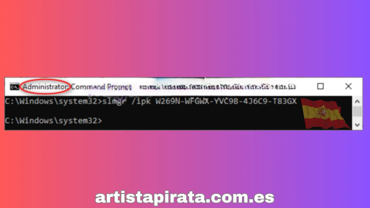 instalar la clave de producto de Windows usando la aplicación cmd