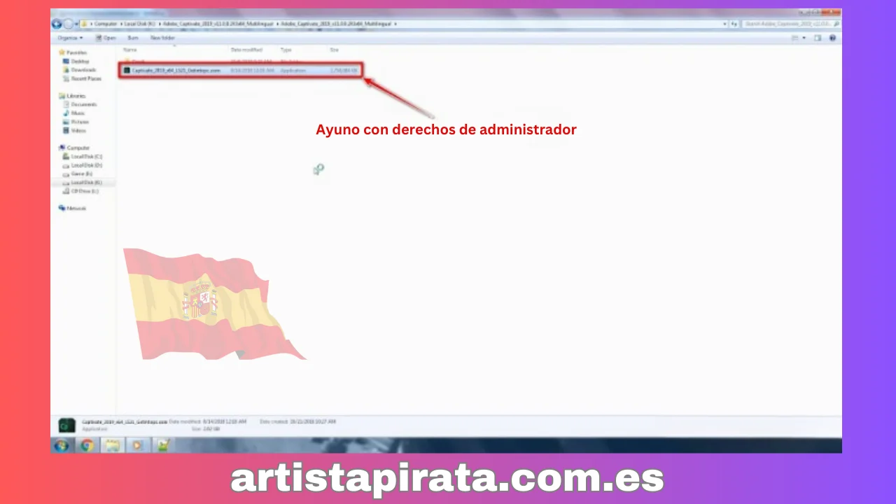 Ejecute el archivo de instalación Captivate con admin.