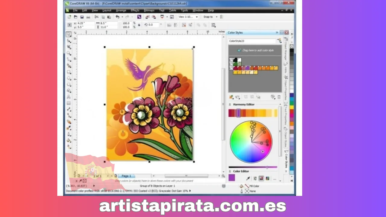 Interfaz de edición de CorelDraw x4