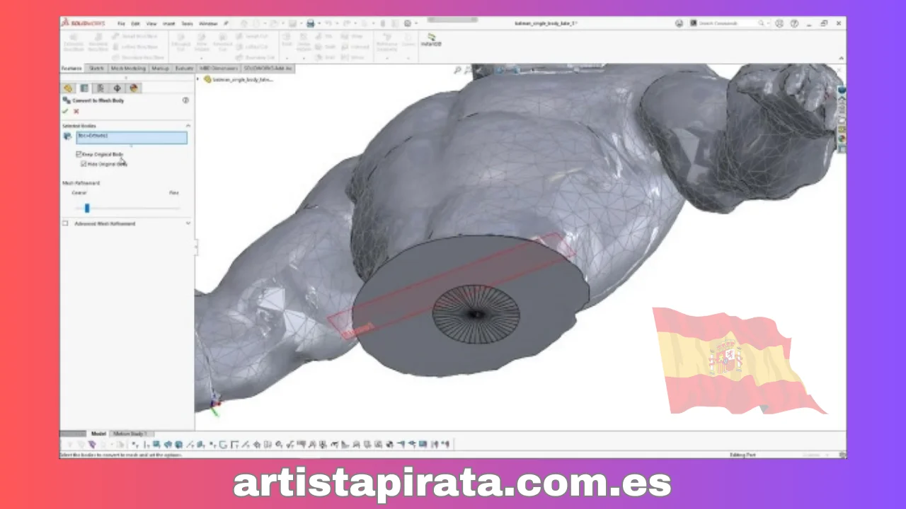 Malla híbrida BREP cua solidworks 2023