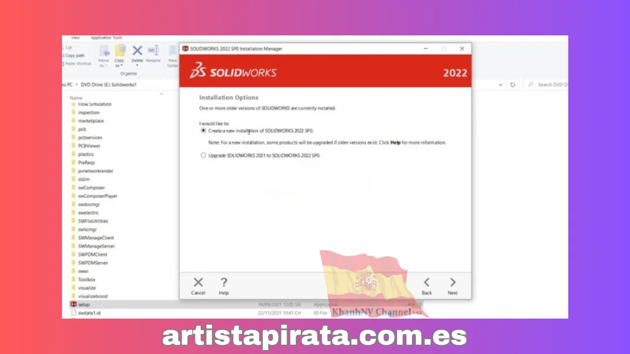 Marque la casilla Crear una nueva instalación de Solidworks 2022 SP0 y luego seleccione Siguiente