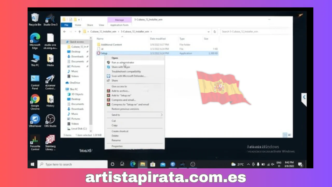 “5-Cubase_12_Installer_win” - Ejecute el archivo “Configuración” haciendo clic en “Ejecutar como administrador”.