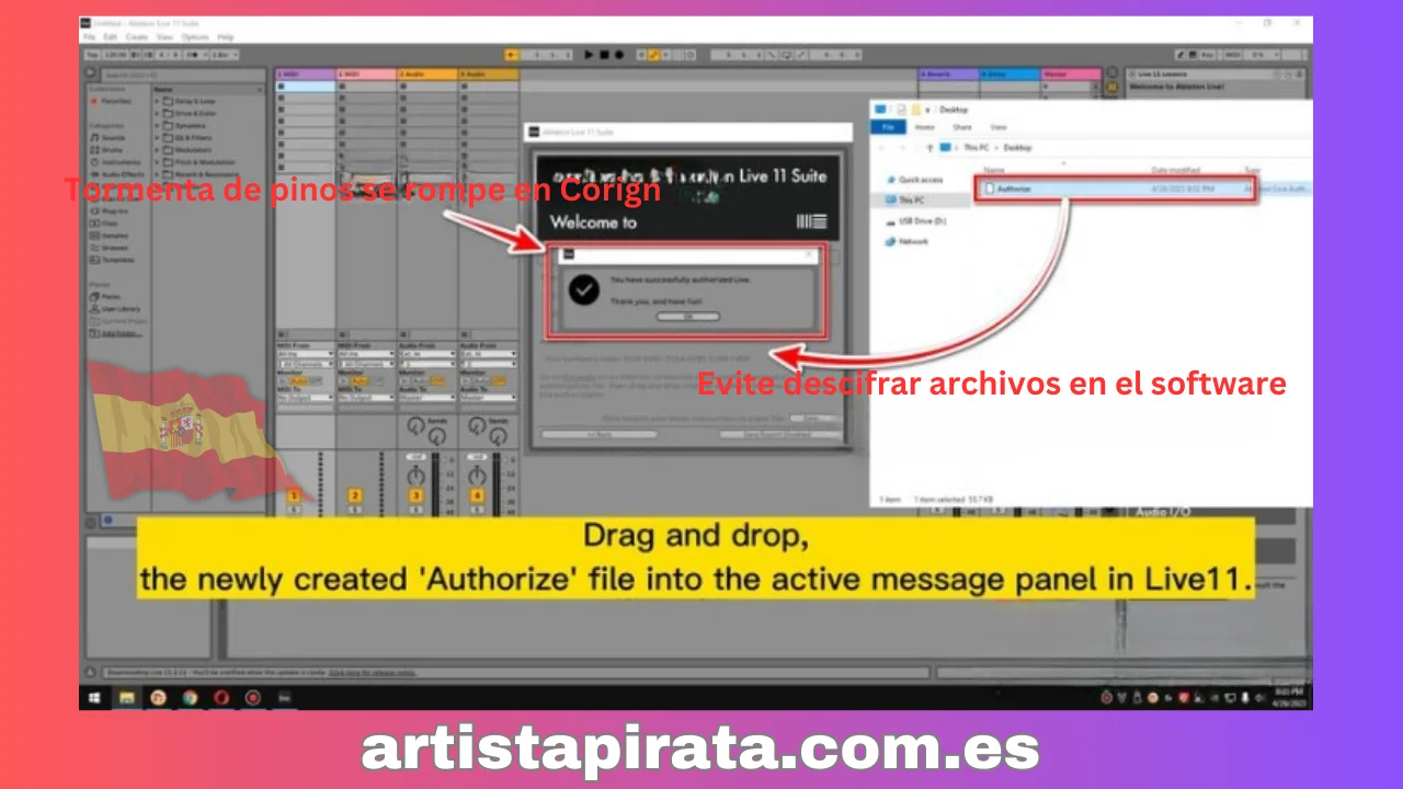 Arrastre el archivo de autorización a Ableton Live