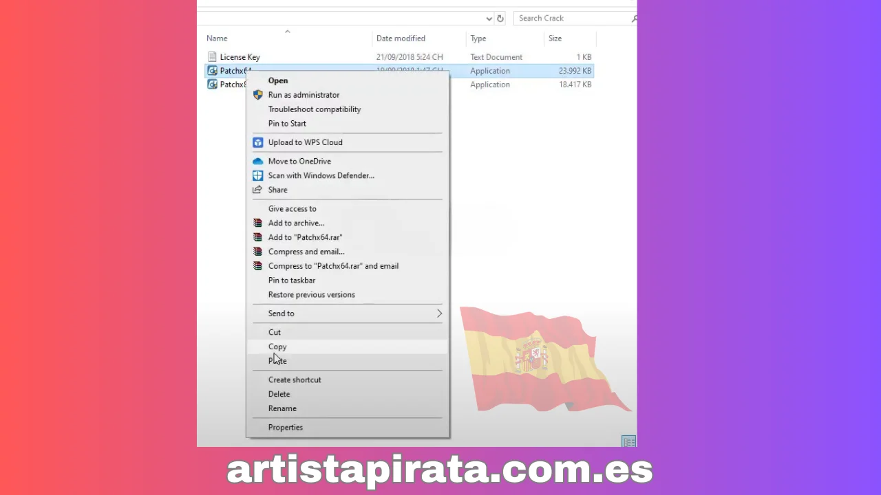 Copie el archivo “Patch x64”.
