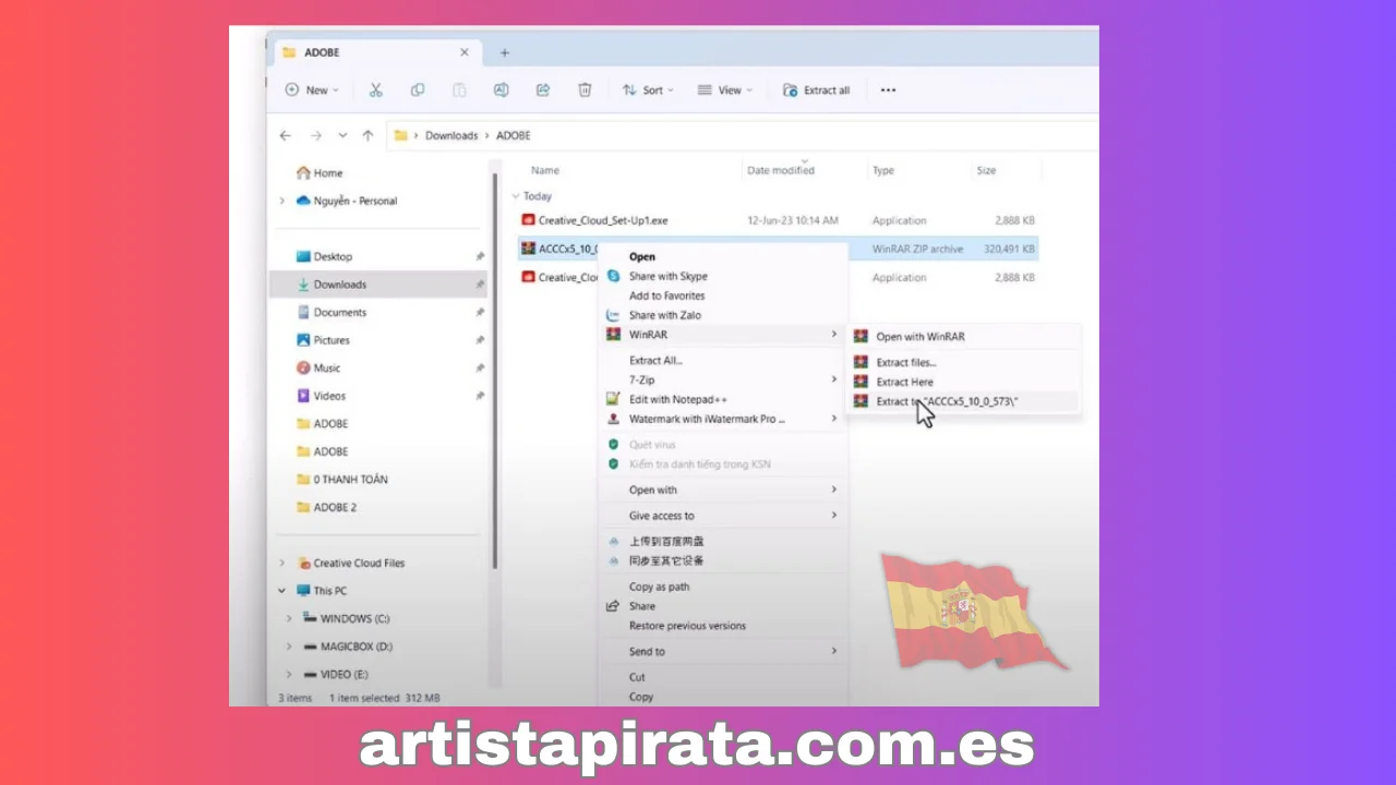 Después de descargar Adobe Creative Cloud, descomprima el archivo