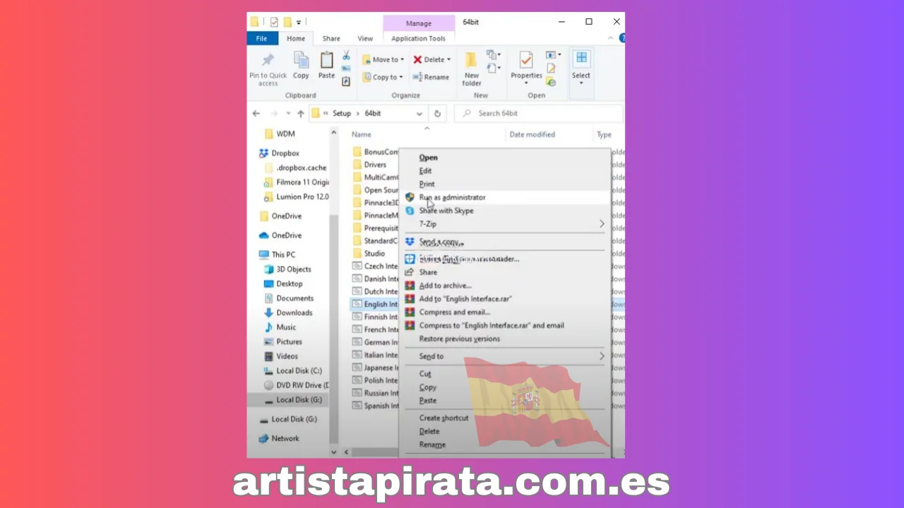 Ejecute el archivo Interfaz en inglés con derechos de administrador