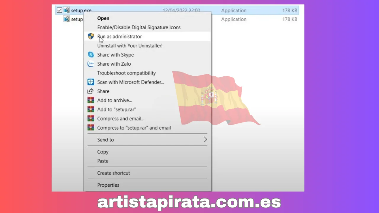 Ejecute el archivo “Setup.exe” con derechos de administrador.