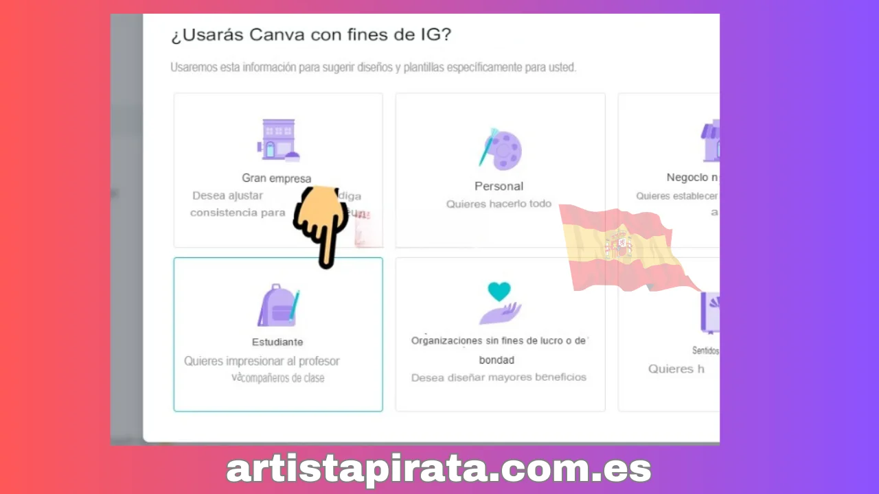 Elige tu propósito para usar Canva.