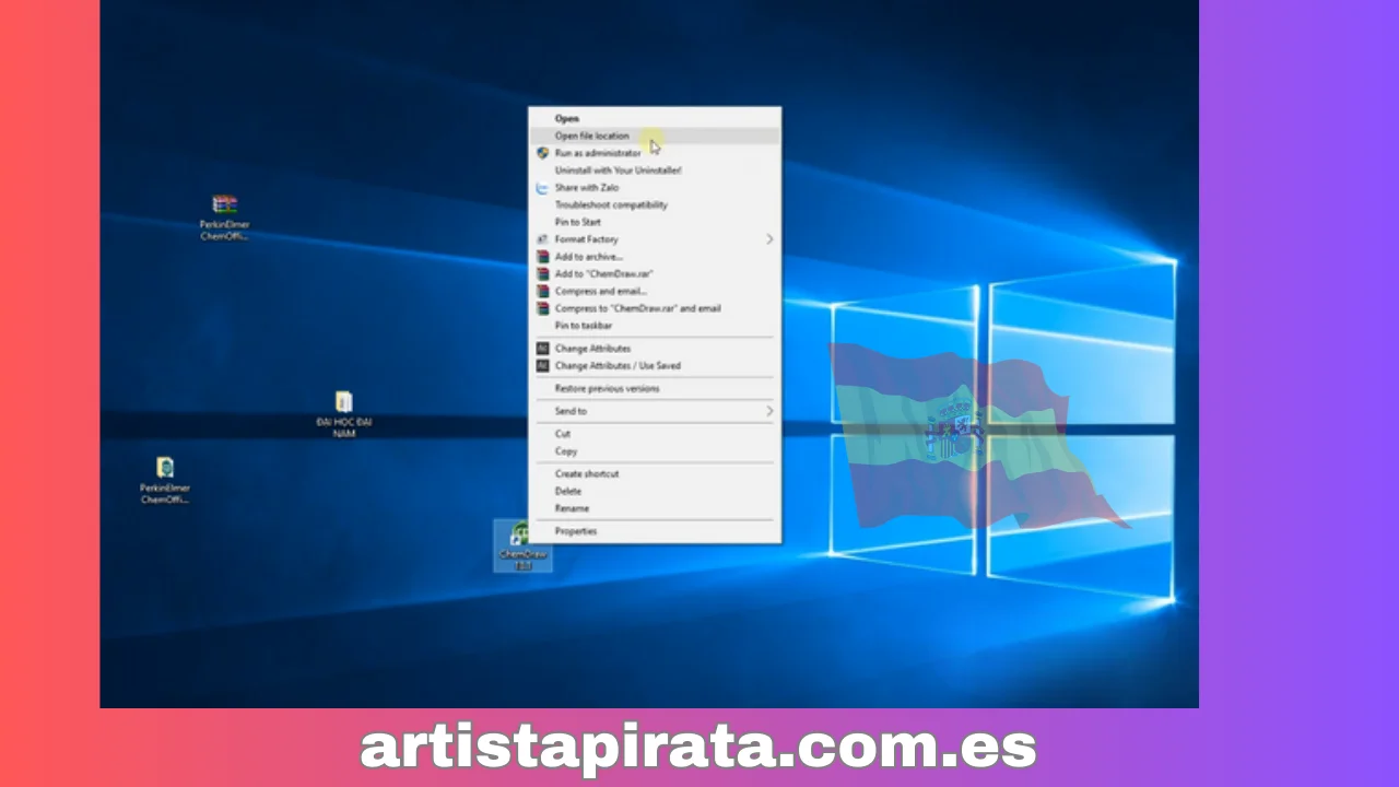 Haga clic derecho en el software ChemDaraw 18.1 en la pantalla principal - Seleccione Abrir ubicación del archivo