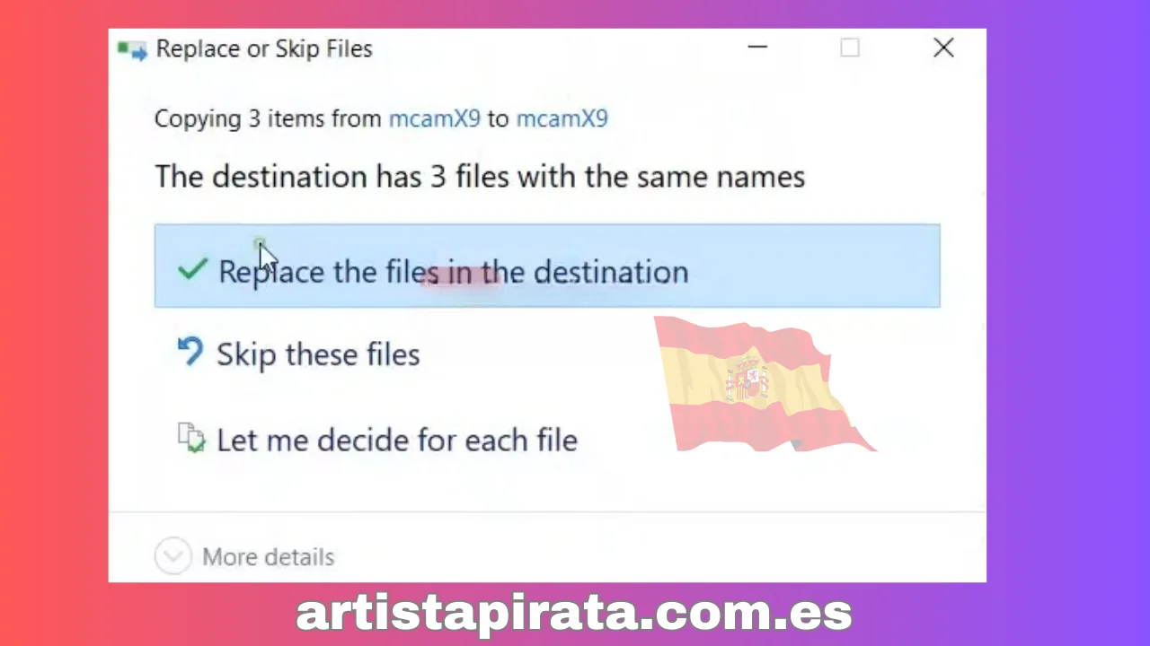 Haga clic en Reemplazar los archivos en el destino