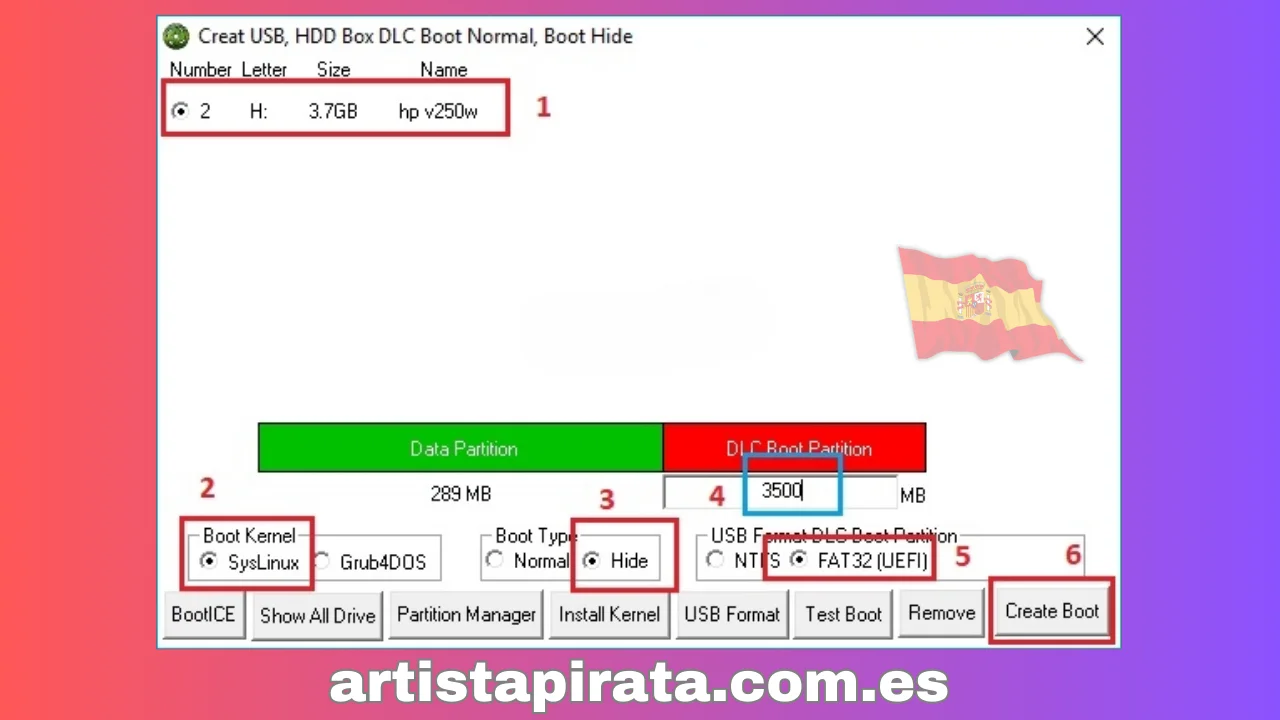 Instale y haga clic en Crear arranque