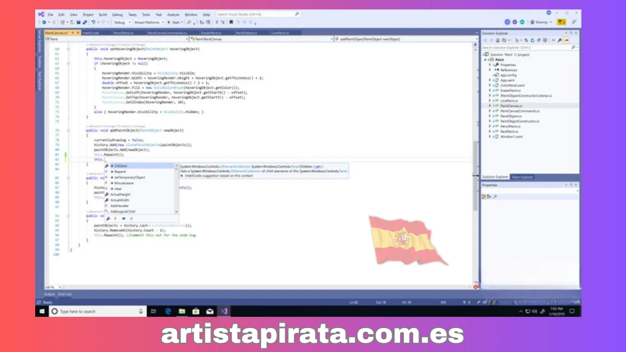 Interfaz de Visual Studio 2019