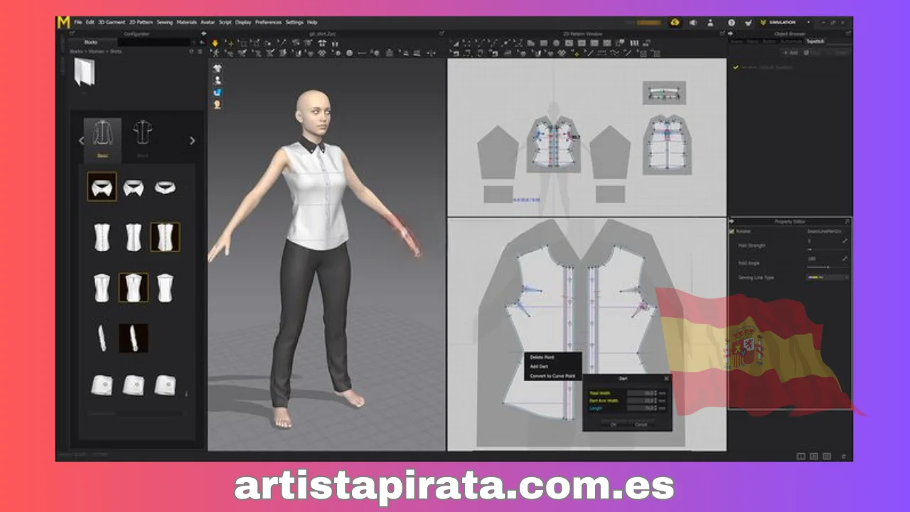 Interfaz del software Marvelous Designer