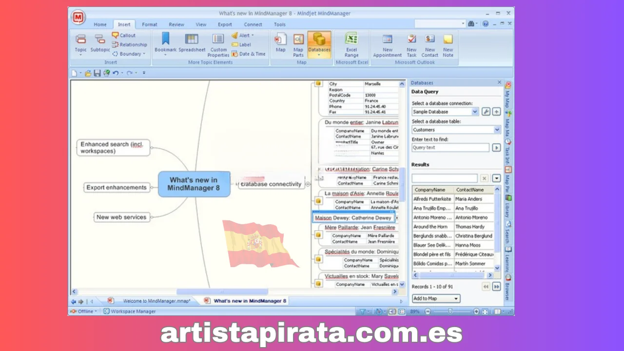 Interfaz del software Mindjet Mindmanager 8.0