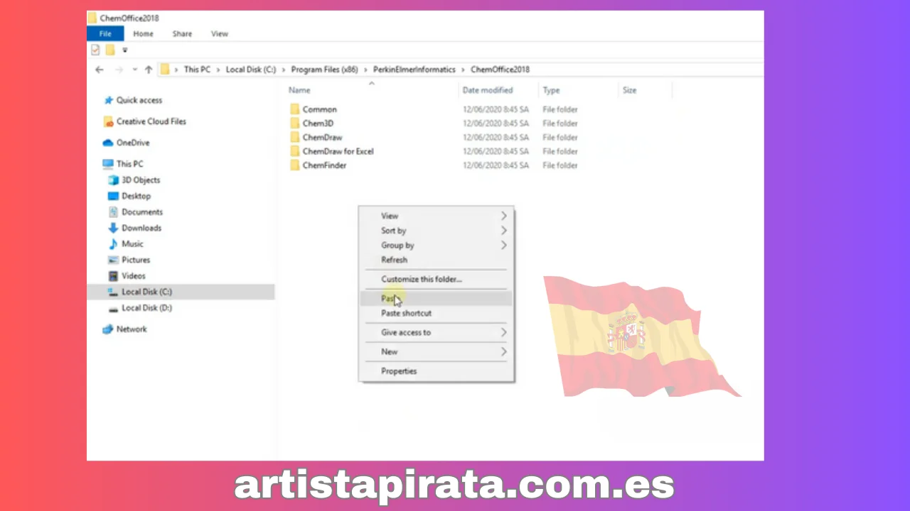 Luego pegue los 3 archivos copiados en Chem Office 2018, haga clic derecho y seleccione Pegar