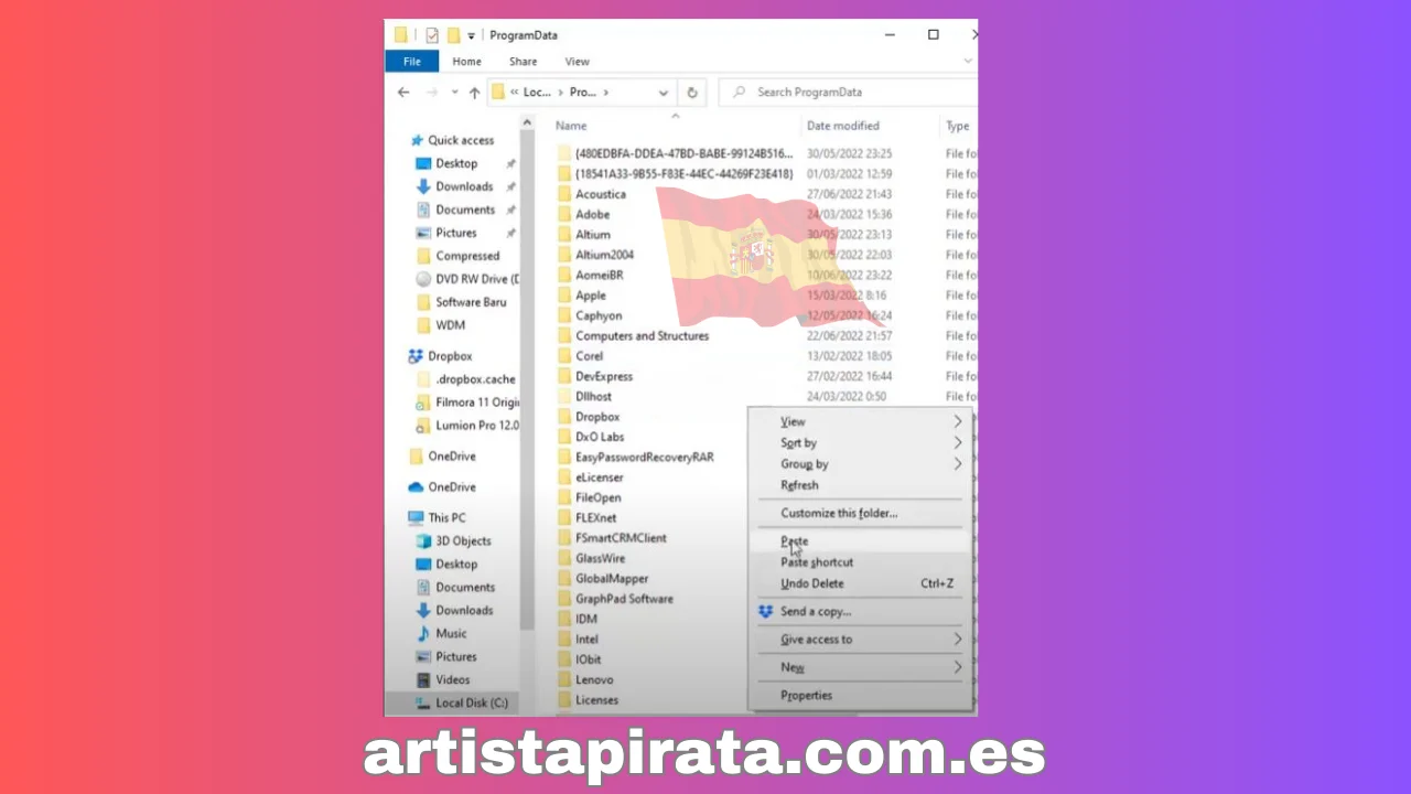 Pegue el archivo copiado en la unidad C Programdata