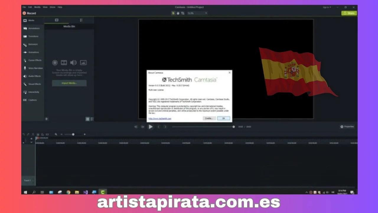 Se han registrado la interfaz y las notificaciones de Camtasia.