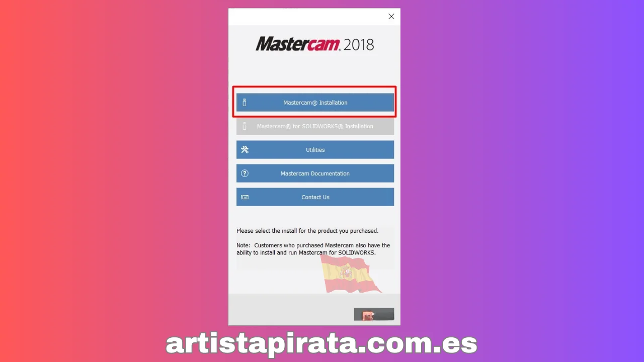 Seleccione Instalación de Mastercam.