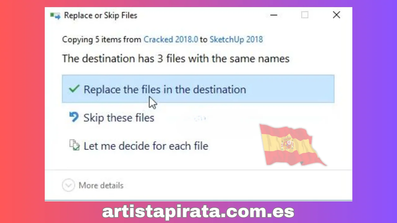 Seleccione Reemplazar los archivos en el destino.