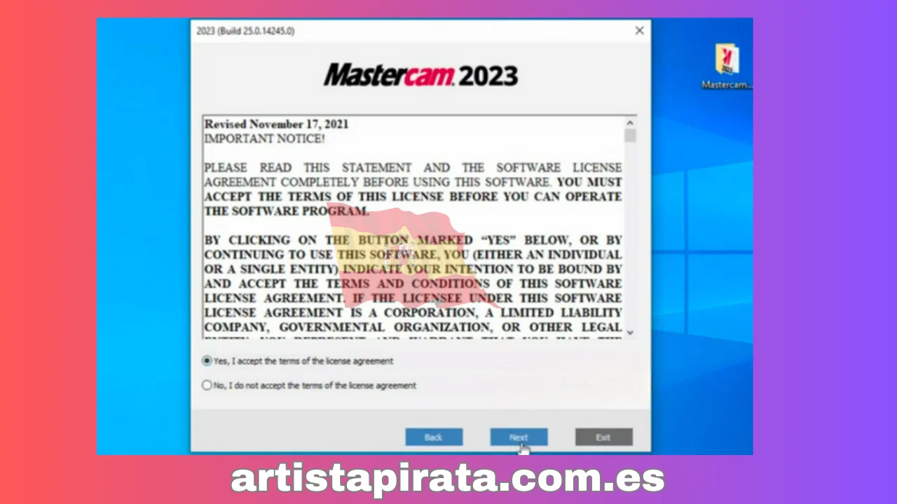 Seleccione “Sí, acepto…” - Haga clic en “Siguiente” para continuar