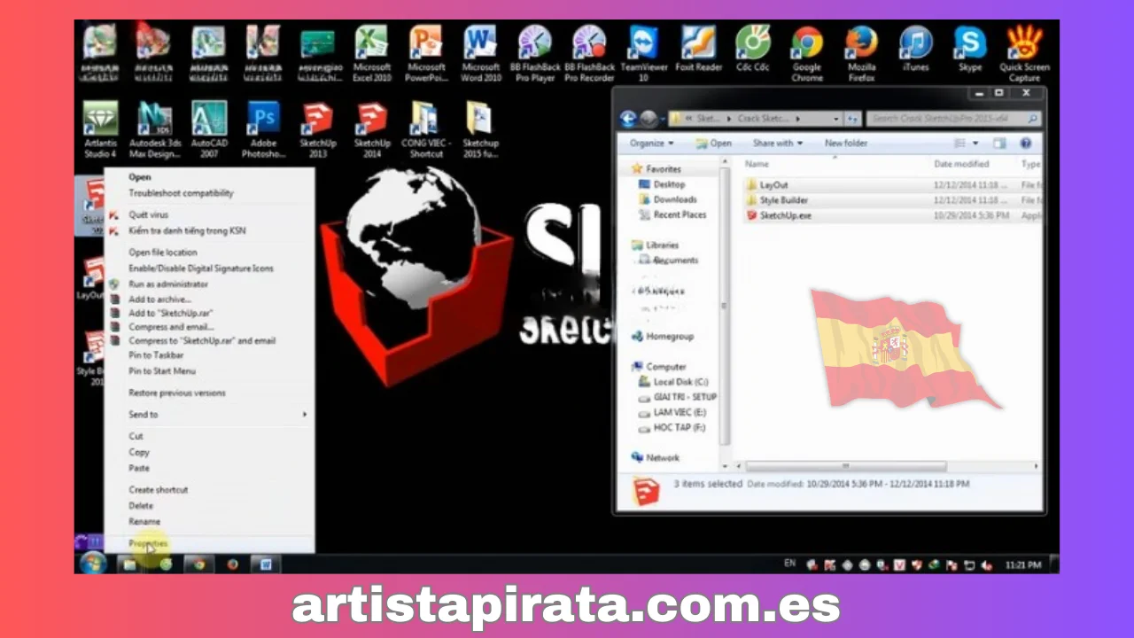 “Sketchup 2015.exe” -Sketchup 2015 - Seleccione “Propiedades”.