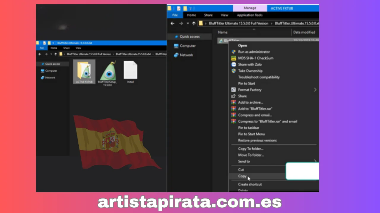 Vaya a la carpeta “ACTIVE FXTUB” - “Copiar” el archivo crack “BluffTitler”