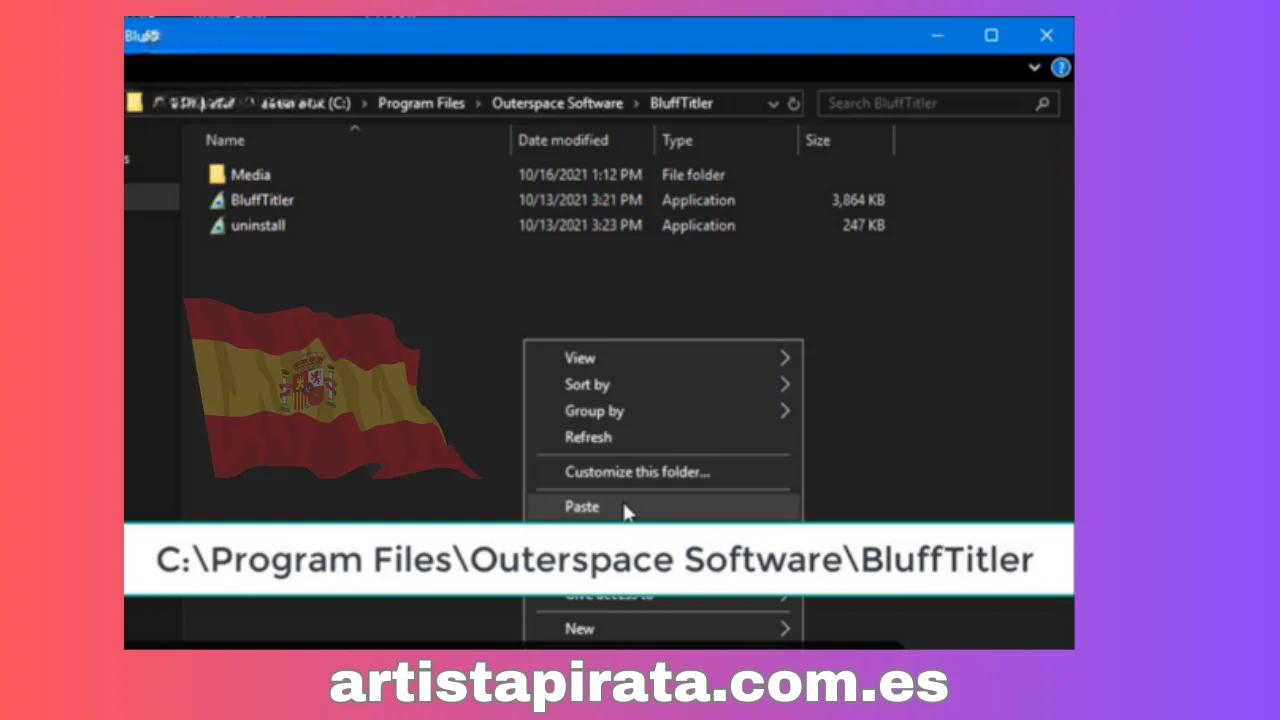 Vaya a la carpeta de instalación “BluffTitler” en “CProgram FilesOuterspace SoftwareBluffTitler”