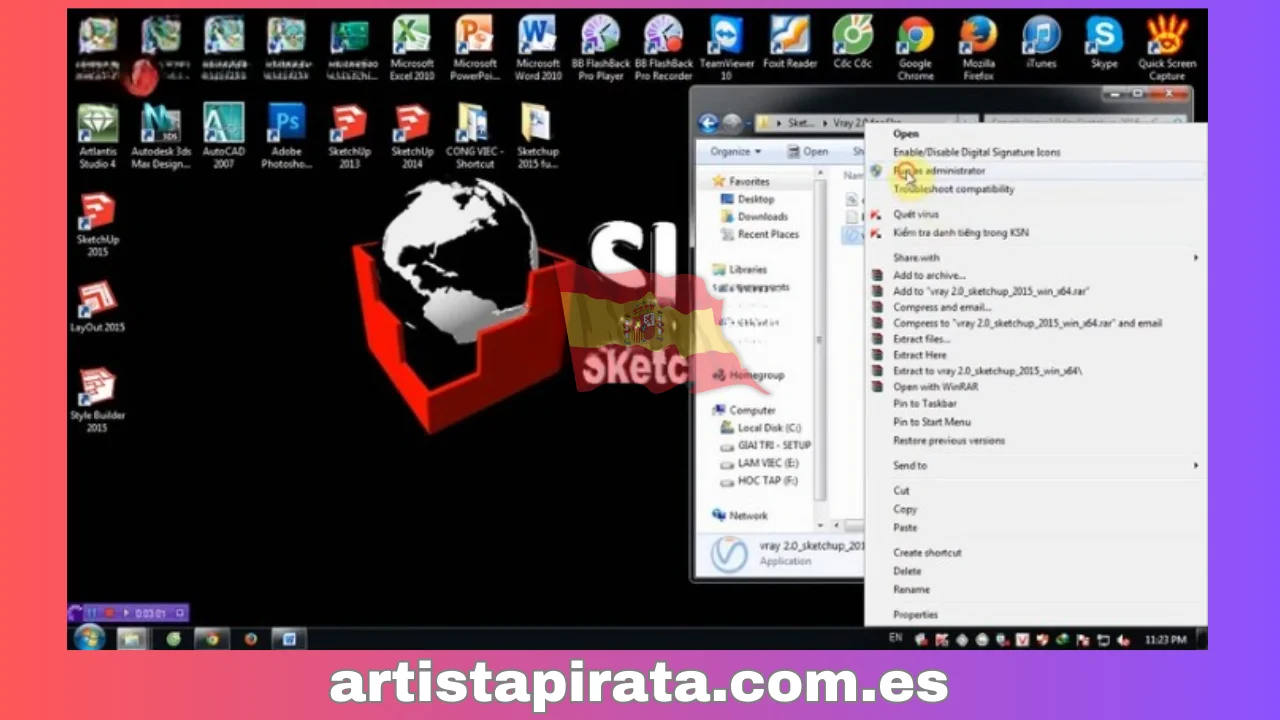 “Vray 2.0_Sketchup_2015_win_x64.exe” - “Ejecutar como administrador”