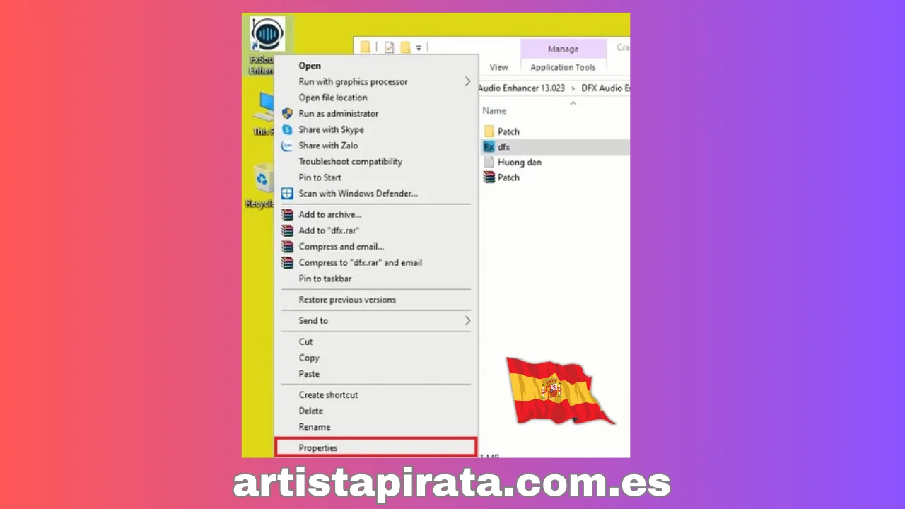 Abra las Propiedades de la aplicación FXSound Enhancer