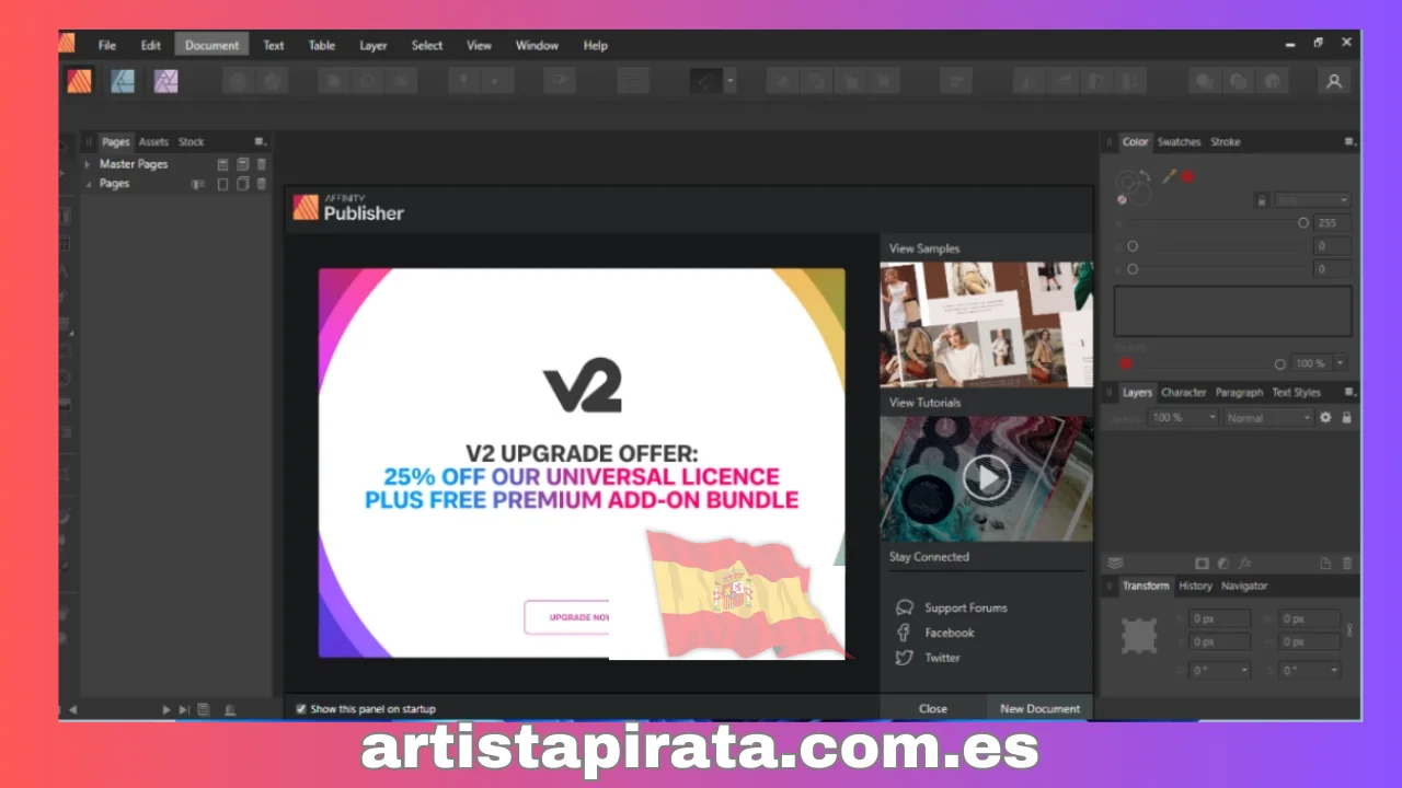 Interfaz de Serif Affinity Publisher